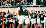 Michigan State's Ben Roberts celebrates his sack against Ohio State during the second quarter on Saturday, Sept. 28, 2024, at Spartan Stadium in East Lansing. - Nick King, USA TODAY Sports