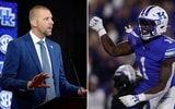 Photos of Mark Pope (left) and CJ Baxter via Imagn Images