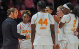Tennessee womenís basketball coach Kim Caldwell meets with players during a womenís college basketball exhibition game between the Tennessee Lady Vols and Florida A&amp;M Rattlers at Thompson-Boling Arena at Food City Center on Oct. 27, 2026.