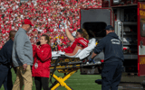 Wisconsin-Badgers-tight-end-Clay-Cundiff-suffers-lower-body-leg-knee-injury-taken-off-field-ambulance