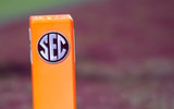 The SEC logo on display on a pylon at Davis Wade Stadium. 