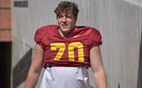 USC offensive tackle Bobby Haskins walks out to practice in his first spring ball with the Trojans