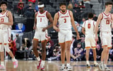 LAS VEGAS, NEVADA - MARCH 10: Max Agbonkpolo #23, Chevez Goodwin #1, Isaiah Mobley #3, Boogie Ellis #0 and Drew Peterson #13 of the USC Trojans take the court for a game against the Washington Huskies during the Pac-12 Conference basketball tournament qua