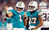 Alabama Miami Dolphins Jaylen Waddle Tua Tagovailoa connect on long touchdown pass versus Patriots