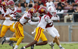 PALO ALTO, CA - SEPTEMBER 10: The USC defense in action during the game between the USC Trojans and the Stanford Cardinal on September 10, 2022 at Stanford Stadium in Palo Alto, CA. (Photo by Larry Placido/Icon Sportswire via Getty Images)