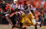 Wide receiver Tre'Shaun Harrison #0 of the Oregon State Beavers rushes the ball against the USC Trojans at Reser Stadium on September 24, 2022 in Corvallis, Oregon. (Photo by Ali Gradischer/Getty Images)