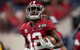 INDIANAPOLIS, IN - JANUARY 10: Alabama Crimson Tide WR Christian Leary (12) warms up on the field before the Alabama Crimson Tide versus the Georgia Bulldogs in the College Football Playoff National Championship, on January 10, 2022, at Lucas Oil Stadium 