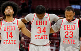 Ohio State players Justice Sueing, Felix Okpara and Zed Key