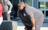 South Carolina assistant Lonnie Teasley watches the Gamecocks' offensive line at spring practice