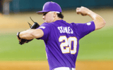 LSU ace Paul Skenes delivers a pitch during a game