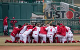 Nebraska baseball team huddles