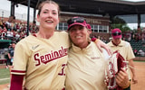 Florida State pitcher Kathryn Sandercock and coach Lonni Alameda