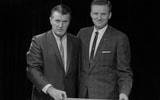 Image description: Frank McGuire (left) and Paul Dietzel with a model of “Memorial Hall,” (later Carolina Coliseum), on May 11, 1966. (Courtesy of The State Photographic Archives, Richland County Public Library - photo by Richard Maxie)