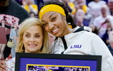LSU head coach Kim Mulkey and Angel Reese