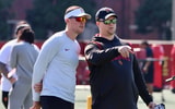 USC head coach Lincoln Riley watches a practice