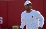 USC defensive coordinator D'Anton Lynn coaches during a spring ball practice with the Trojans