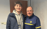 2026 TE JC Anderson (left) with Notre Dame offensive coordinator Mike Denbrock (right) - Credit: @jcanderson34