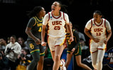 USC Trojans guard McKenzie Forbes (25) celebrates after scoring a basket during the first half against the Baylor Lady Bears in the semifinals of the Portland Regional of the 2024 NCAA Tournament at the Moda Center