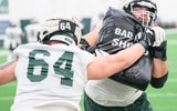 OL Braden Miller (#64) repping in spring ball with Michigan State