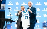 Kentucky coach Mark Pope and athletics director Mitch Barnhart at Pope's introductory press conference - Aaron Perkins, Kentucky Sports Radio