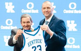 Kentucky athletics director Mitch Barnhart and Mark Pope at Pope's introductory press conference - Aaron Perkins, Kentucky Sports Radio
