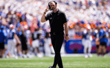 Florida Gators head coach Billy Napier walks during the first half at the Orange and Blue spring football game at Steve Spurrier Field at Ben Hill Griffin Stadium in Gainesville, FL on Saturday, April 13, 2024. [Matt Pendleton/Gainesville Sun]