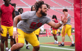 USC defensive end Nate Clifton warms up ahead of the 2024 spring game for the Trojans