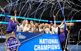Apr 20, 2024; Fort Worth, TX, USA; The LSU Tigers gymnastics team celebrates after winning the national championship in the 2024 Womens National Gymnastics Championship at Dickies Arena. Mandatory Credit: Jerome Miron-USA TODAY Sports