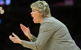 Iowa head coach Lisa Bluder coaches her team against Connecticut. (Ken Blaze/USA Today Sports)