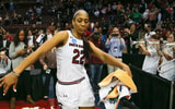 A'ja Wilson dances after her final game at Colonial Life Arena in 2018 (Photo by Chris Gillespie)