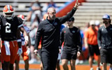 Florida Gators head coach Billy Napier gestures before the game at the Orange and Blue spring football game at Steve Spurrier Field at Ben Hill Griffin Stadium in Gainesville, FL on Saturday, April 13, 2024. [Matt Pendleton/Gainesville Sun]