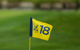 May 14, 2024; Louisville, Kentucky, USA; The flag pin on the 18th green is seen during a practice round for the PGA Championship golf tournament at Valhalla Golf Club. (Aaron Doster-USA TODAY Sports)