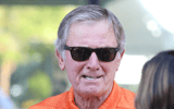 Legendary Florida Gators head ball coach Steve Spurrier talks with members of the media during a ceremony to officially opening his new restaurant Spurrier's Gridiron Grille in Celebration Pointe, in Gainesville, Fla., Aug. 10, 2021. SpurriersRibbonCutting03