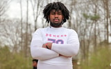 Four-star offensive lineman Juan Gaston, a South Carolina target, is pictured at his high school (Photo: Chad Simmons | On3)`