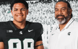 2025 DL Derrick Simmons and Michigan State DL coach Legi Suiaunoa (photo via social media)
