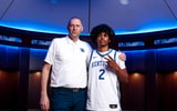 Photo of Mark Pope (left) and Kentucky target Acaden Lewis via UK Athletics