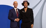 Former Duke G Jared McCain with Adam Silver