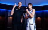 Photo of Mark Pope (left) and Braylon Mullins via UK Athletics