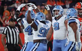 Tyler Thompson, Xavier Lewis and Melkart Abou-Jaoude during UNC's win over Syracuse.