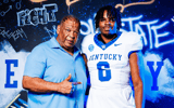 Kentucky associate head coach Vince Marrow and four-star defensive lineman Javeon Campbell - UK Athletics