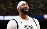 USA forward Anthony Davis (14) looks on during the fourth quarter against Canada in the USA Basketball Showcase at T-Mobile Arena. Mandatory Credit: Candice Ward-USA TODAY Sports