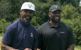 Michigan Wolverines football head coach Sherrone Moore with 1997 Heisman Trophy winner and Pro Football Hall of Fame inductee Charles Woodson. (Photo by Champions Circle)