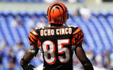 Sept 7, 2008; Baltimore, MD, USA; Cincinnati Bengals wide receiver Chad Ocho Cinco (85) stretches during pre-game warmups before the game against the Baltimore Ravens at M&T Bank Stadium. Mandatory Credit: James Lang-USA TODAY Sports
