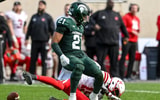 Michigan State's Dillon Tatum breaks up a pass intended Nebraska's Malachi Coleman during the fourth quarter on Saturday, Nov. 4, 2023, at Spartan Stadium in East Lansing - Nick King, USA TODAY Sports