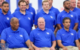 Mark Stoops, Vince Marrow, Bush Hamdan and the Kentucky coaches at Media Day