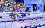 Aug 6, 2024; Paris Saint-Denis, France; Sydney McLaughlin-Levrone (USA) competes in a womenís 400m hurdles semifinal during the Paris 2024 Olympic Summer Games at Stade de France. Mandatory Credit: Andrew Nelles-USA TODAY Sports