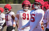 USC defensive lineman Gavin Meyer warms up before a practice with the Trojans