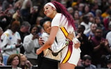 South Carolina basketball coach Dawn Staley with Kamilla Cardoso (© Kirby Lee-USA TODAY Sports)