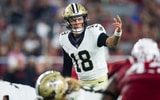 South Carolina football alum Spencer Rattler with the New Orleans Saints in the NFL preseason. (Photo Credit: Mark J. Rebilas-USA TODAY Sports)