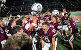 Dowling Catholic celebrates their overtime win over West Des Moines Valley on Friday, Sept. 6, 2024, at Valley Stadium.